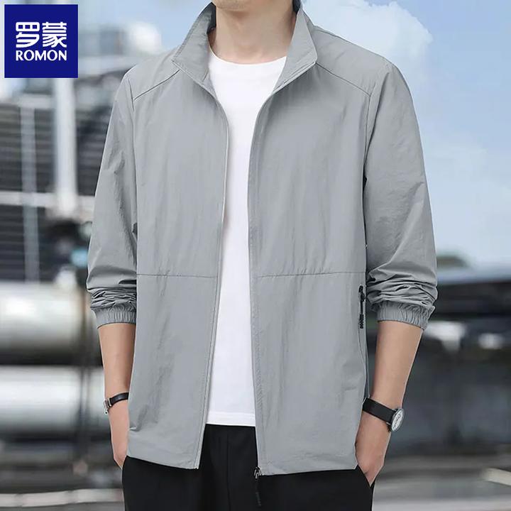 罗蒙纯色薄款百搭防晒衣夏季新款皮肤衣透气男士休闲立领防晒夹克