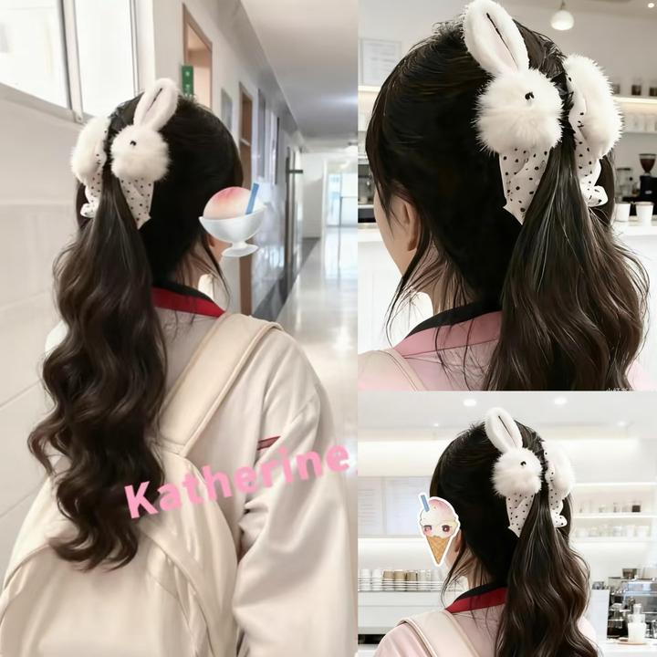 豆包兔兔尾巴可爱软萌毛球生成白毛球毛绒少女波点香蕉夹马尾夹