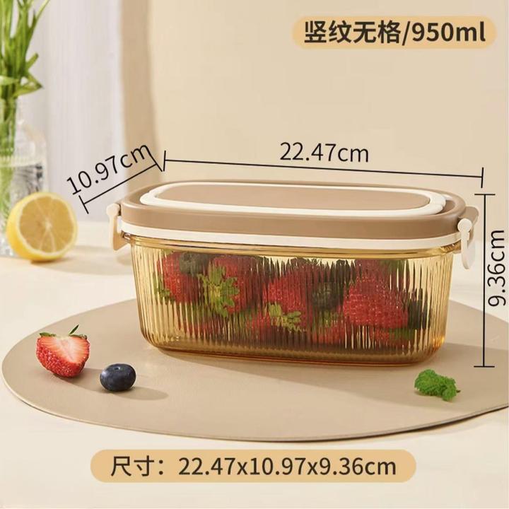 950ml竖纹椭圆琥珀高硼硅玻璃单格内吸式密封饭盒微波炉烤箱专用
