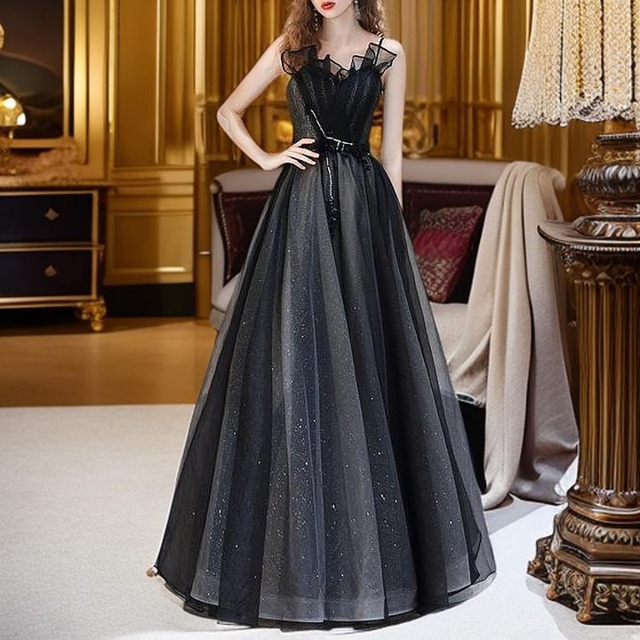 晚礼服裙女2025新款宴会气质名媛小个子黑色年会显瘦学生艺考优雅