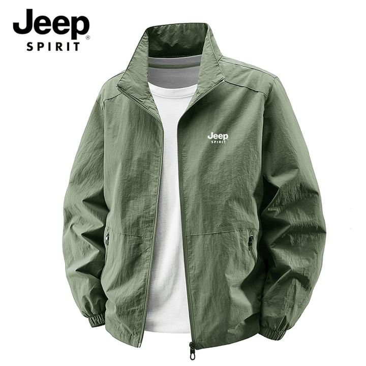 Jeep吉普夹克外套春秋季休闲大码宽松男大码立领户外薄款冲锋上衣
