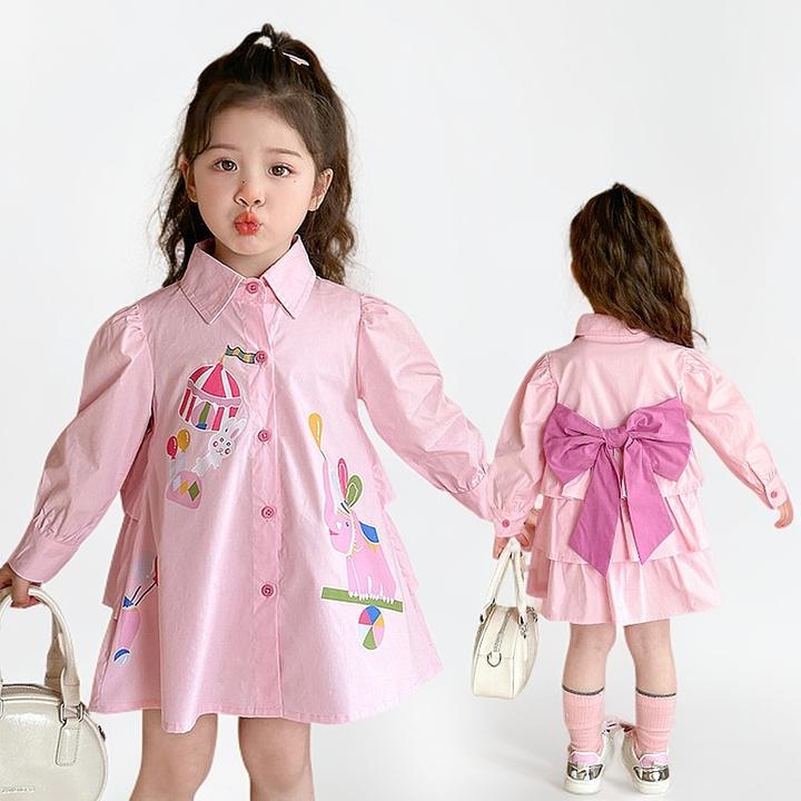 时尚春季小兔子衬衫裙上衣衬衣长袖春装小女孩春秋装套装时髦春款