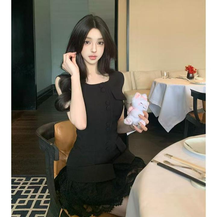 【南烛小姐】2025春季新款小香风气质收腰马甲女无袖背心上衣配短裙