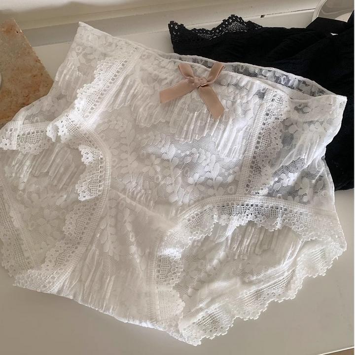 纯色蕾丝内裤女士无痕包臀柔软棉档透气少女生中高腰性感三角短裤