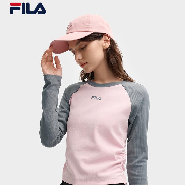 杨幂同款|FILA斐乐长袖T恤女2025秋新修身抽绳撞色插肩袖内搭上衣