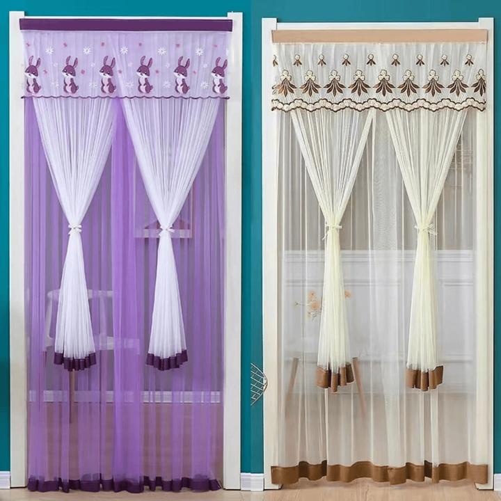 新疆西藏包邮豪华门帘子防蚊夏天双层蕾丝免打孔卧室隔断帘厨房防