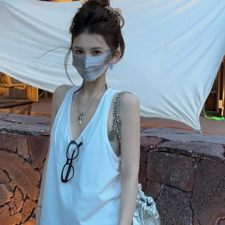 2025夏季新款简约休闲百搭假两件设计感外穿宽松显瘦遮肉背心上衣