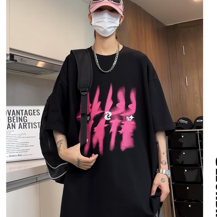 特大码300斤休闲潮牌黑色纯棉短袖t恤男女宽松新款美式显瘦情侣装