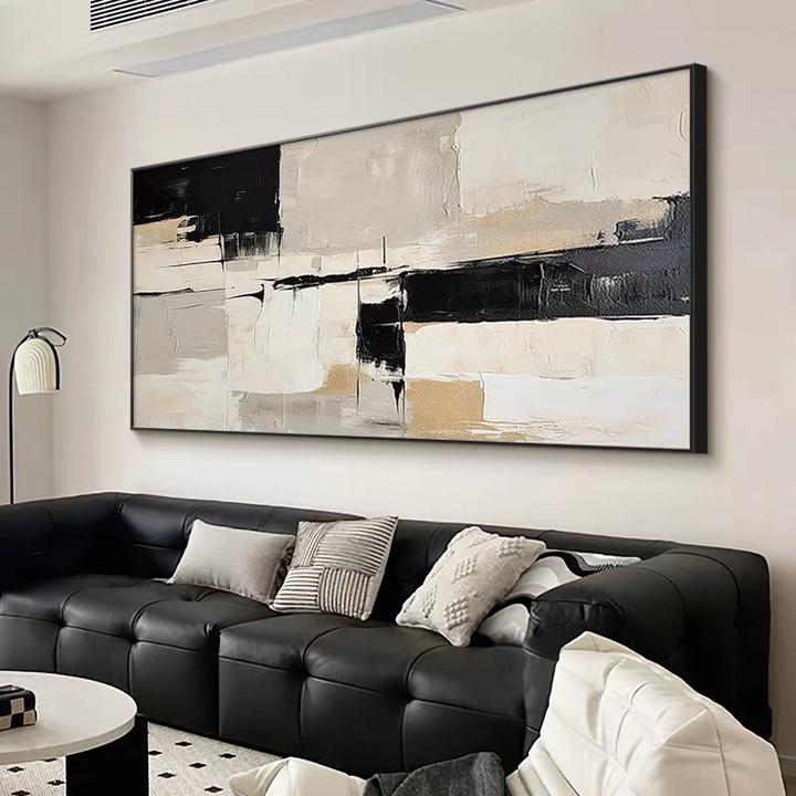 大芬村黑白侘寂风手工抽象肌理画客厅玄关意式极简约装饰画挂画