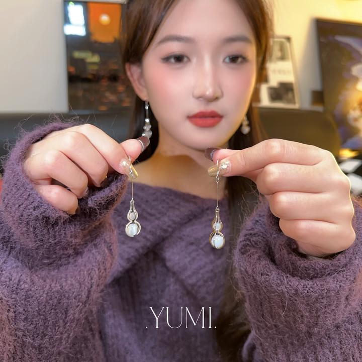 铜合金树脂耳饰 福禄小葫芦流苏耳环～宫廷复古轻奢高级百搭耳饰