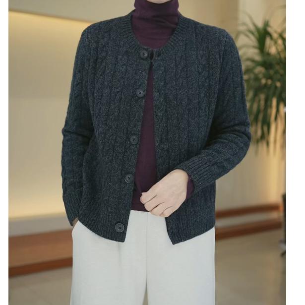 SKL-751秋冬新款时尚气质简约休闲百搭针织纽扣外套F