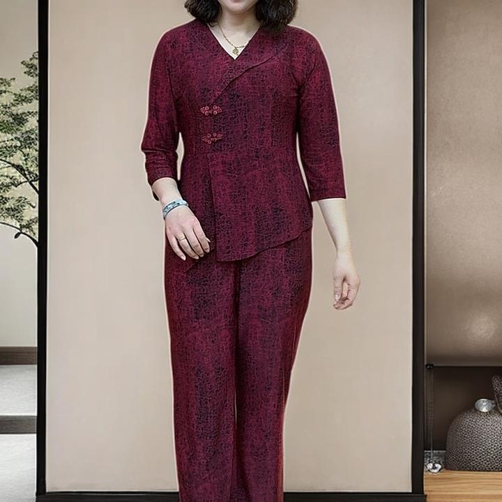 夏季妈妈装中袖盘扣套装大码遮肉显瘦气质女两件套 BD30578268508