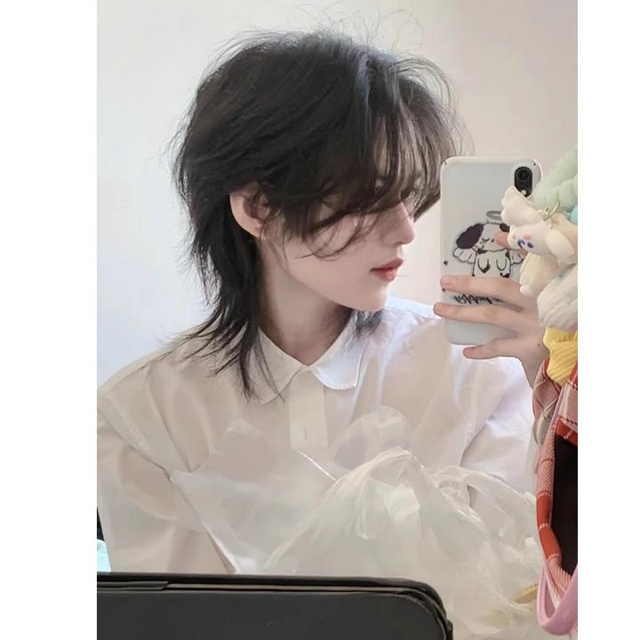 【摩羯座】MEISU也萌假发日系黑茶狼尾假鲻鱼头时尚帅气男生全头套