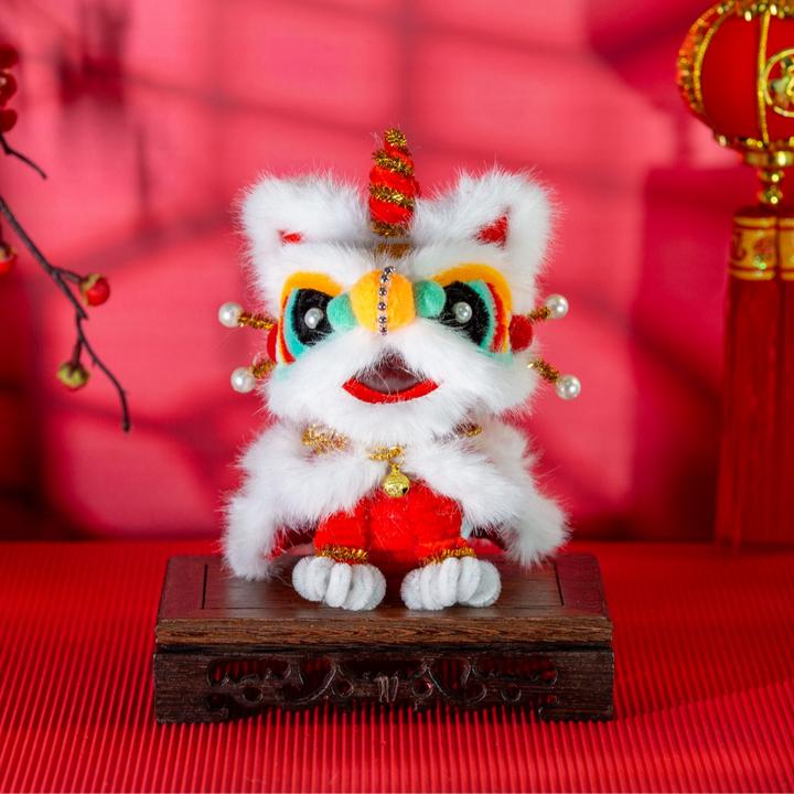 车载办公桌国风醒狮摆件灯笼醒狮亮灯款毛绒玩具