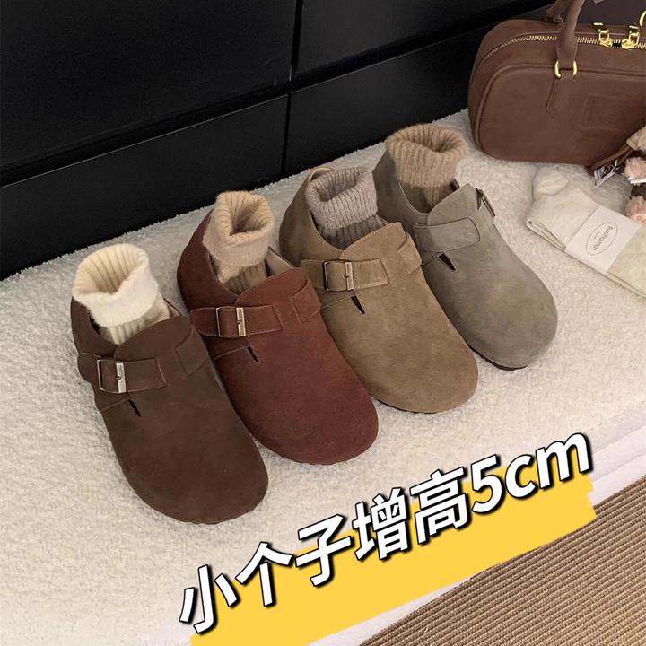 小个子厚底内增高勃肯鞋女2025年春秋新款厚底乐福丑萌博肯单鞋