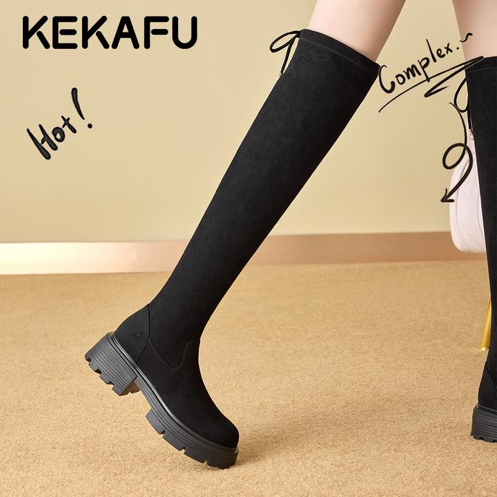 珂卡芙欧美风不掉筒过膝长靴骑士靴女2025冬季新款高筒加绒时装靴