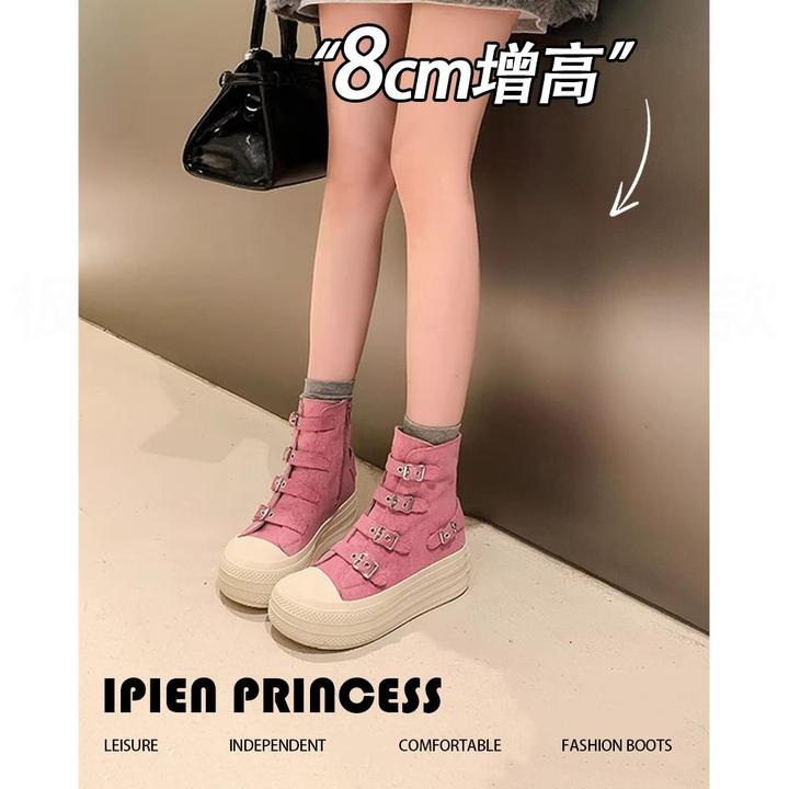 网红软底增高高帮鞋女2025春季新款百搭松糕鞋厚底小个子帆布鞋子
