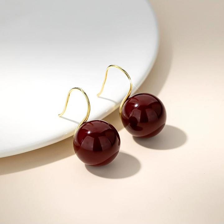 合金耳饰 珍珠耳环红色耳钉2025秋冬款耳坠小众独特秋冬耳饰女