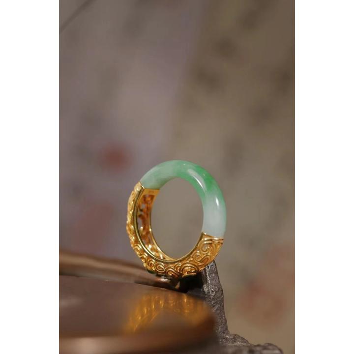 戒指 复古黄金色翠绿色指环戒指女款轻奢高级感百搭食指戒