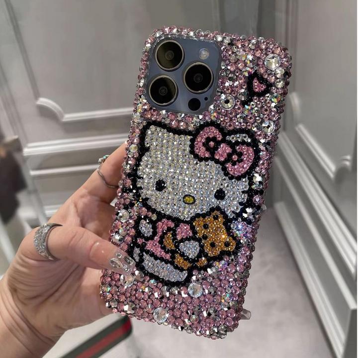 hellokitty满钻手机壳彩色水钻凯蒂猫贴钻壳手工材料包适用苹果壳