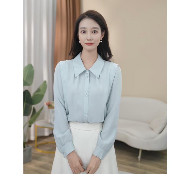 【曼贝】衬衫女长袖秋季法式气质设计感轻熟优雅上衣8491040【清清】