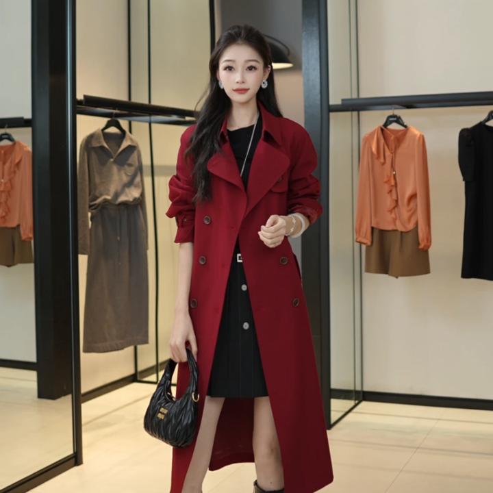 哥弟风衣廓形纯色中长款双排扣春秋百搭时尚藏蓝气质女士1400164