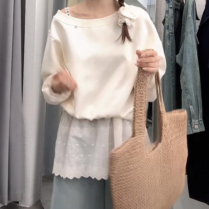 设计感长袖卫衣蕾丝两件套女2025新款春季时尚百搭套头上衣套装