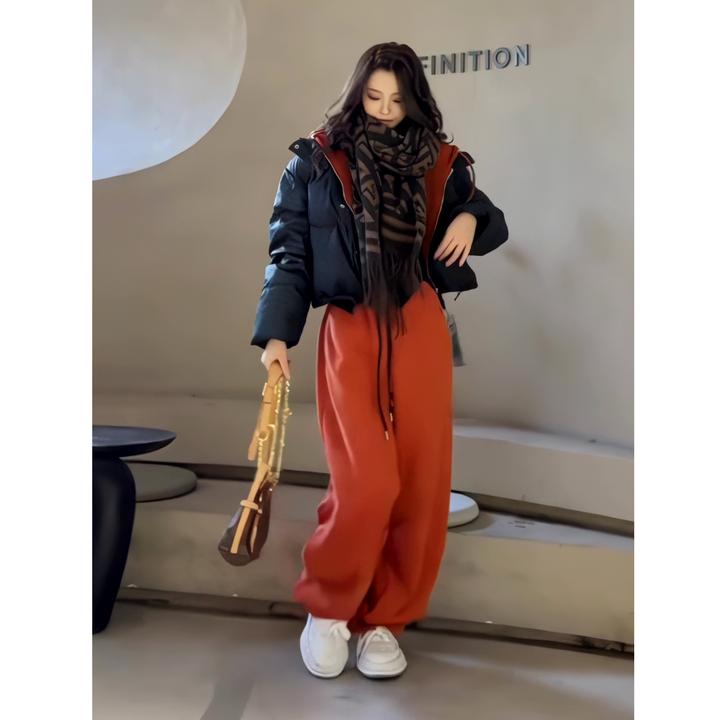 2025韩版宽松短款连帽棉服女冬季新款休闲面包服时尚百搭裤子套装