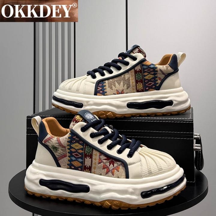 okkdey复古印花开车男鞋秋季板鞋时尚运动休闲鞋干净感痞帅男鞋