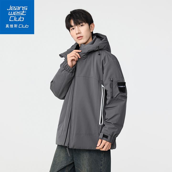 真维斯club秋冬季新款连帽工装保暖羽绒服外套男简约舒适百搭夹克