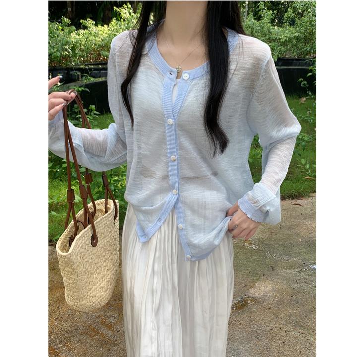 2025夏季新款蝴蝶结竹节麻刺绣薄款针织防晒开衫长袖上衣
