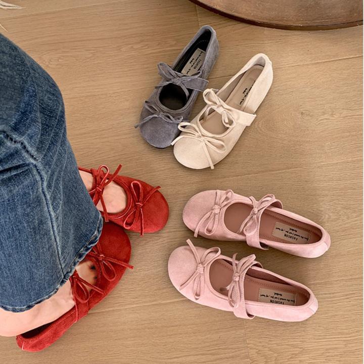 法式复古圆头平底浅口单鞋女2025新款春秋蝴蝶结百搭软底玛丽珍鞋
