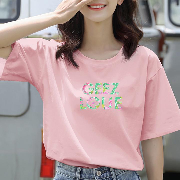 短袖T恤女士夏季2025新款宽松纯棉印花显瘦正肩小众设计感H