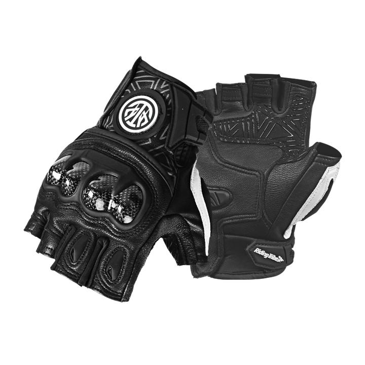 摩托车骑行手套男女夏季半指手套碳纤防护羊皮材质机车手套