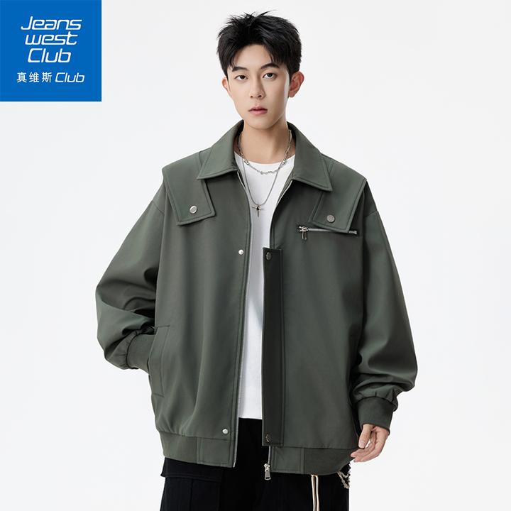 真维斯club美式高街翻领夹克秋季新款宽松休闲设计感潮牌痞帅外套
