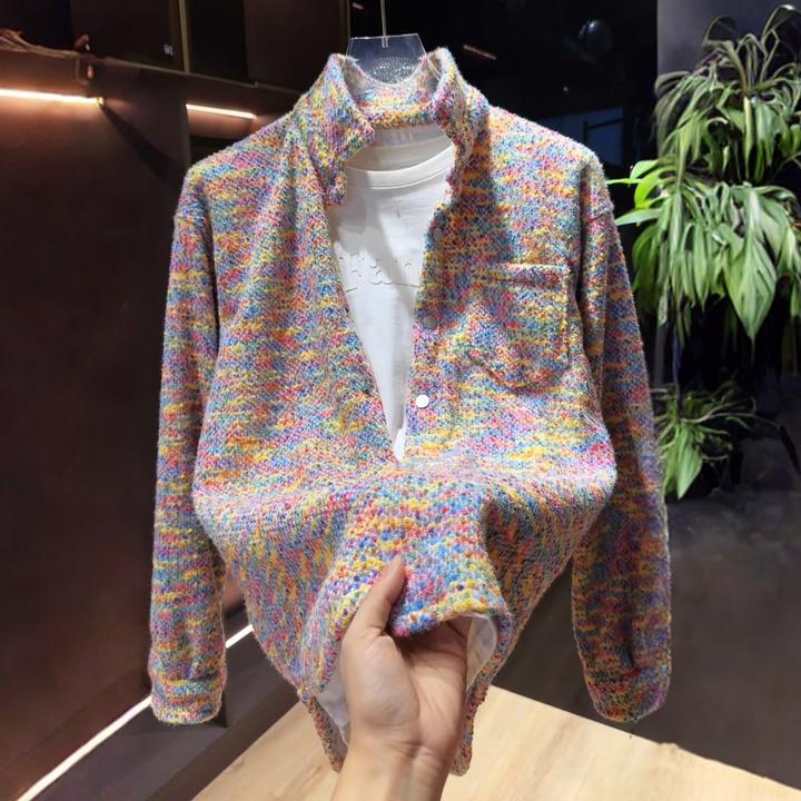 秋冬新款马卡龙小香风翻领外套男女同款衬衫式长袖潮流时尚夹克男