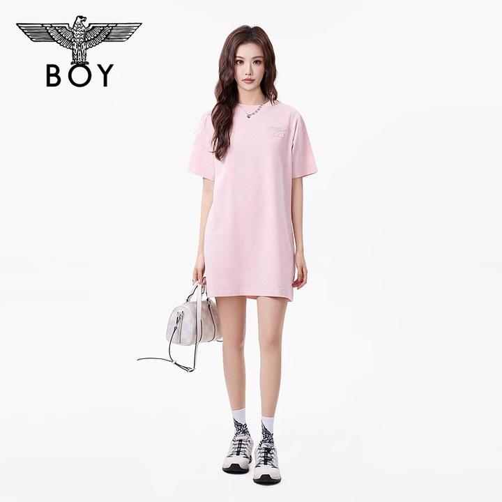 BOYLONDON针织裙子时尚休闲宽松印花透气满印潮牌连衣T恤裙W17906