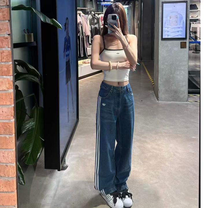 adidas阿迪达斯BAGGY GFX DENIM 纯棉多口袋牛仔宽松运动裤KC6278