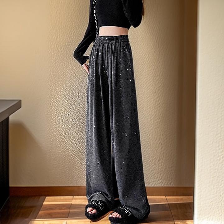 2025年春季新款亮片设计感休闲裤子高腰拖地慵懒风裤子