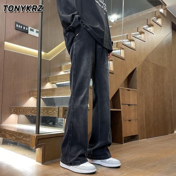 TONYKRZ复古微喇牛仔裤男生美式高街宽松阔腿休闲显高显瘦长裤子
