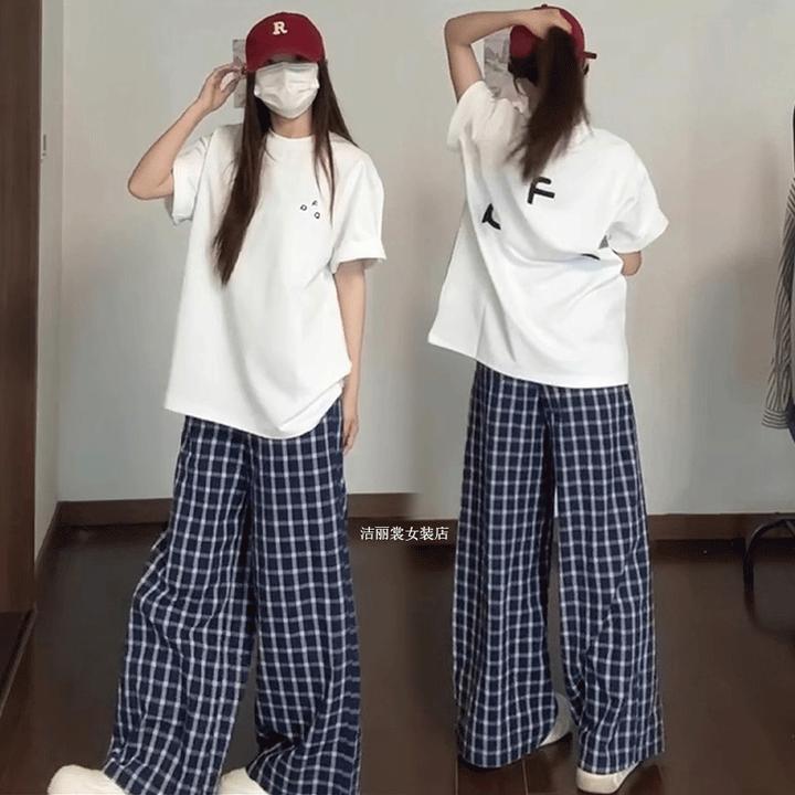 夏天两件套女装薄款阔腿裤高端16-18岁女高中学生休闲运动服套装