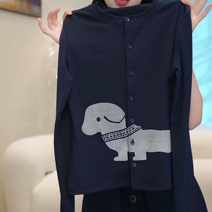 “小狗开衫”秋季新款流光风百搭减龄显瘦开衫T恤C6103