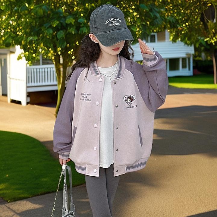 妙优可女童刺绣卫衣外套春秋款童装中大童小众棒球服女孩宽松夹克