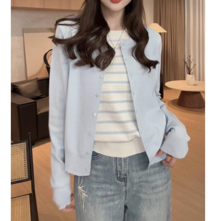 2026春秋季新款百搭气质时尚休闲条纹撞色假两件针织女上衣H5-76