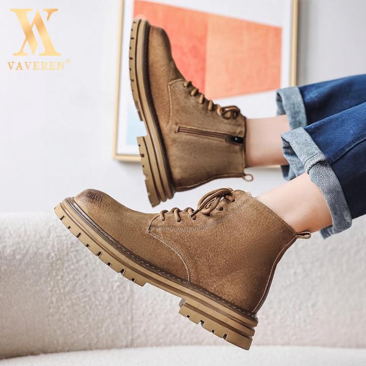 马丁靴男款夏季透气真皮低帮大黄短靴子男士英伦风男款磨砂马丁靴