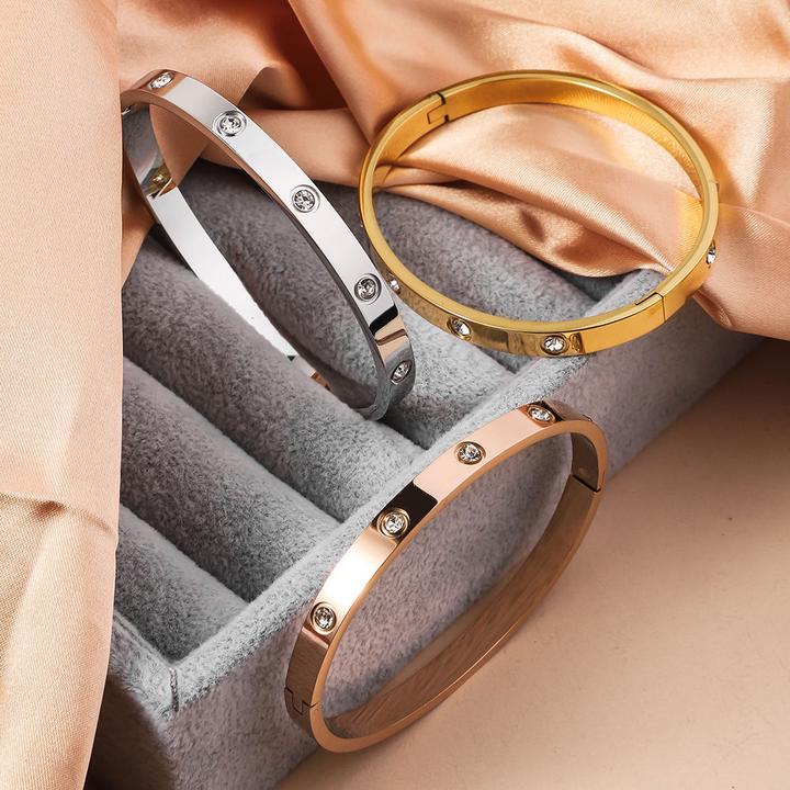 钛钢合成锆石手镯 简约贵妃镯轻奢手镯时尚百搭经典款不掉色气质