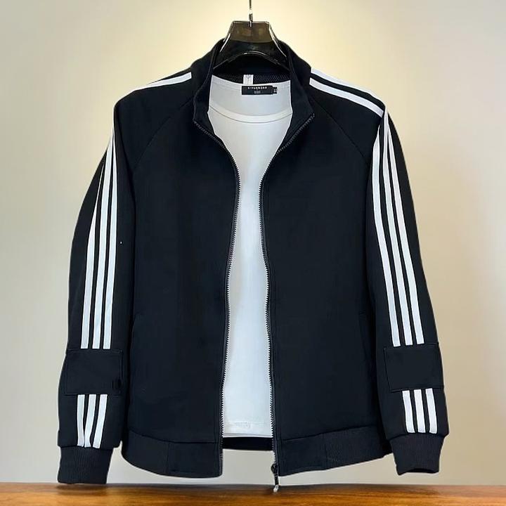 春秋新款男士休闲运动外套帅气百搭时尚刺绣上衣侧边条修身外套