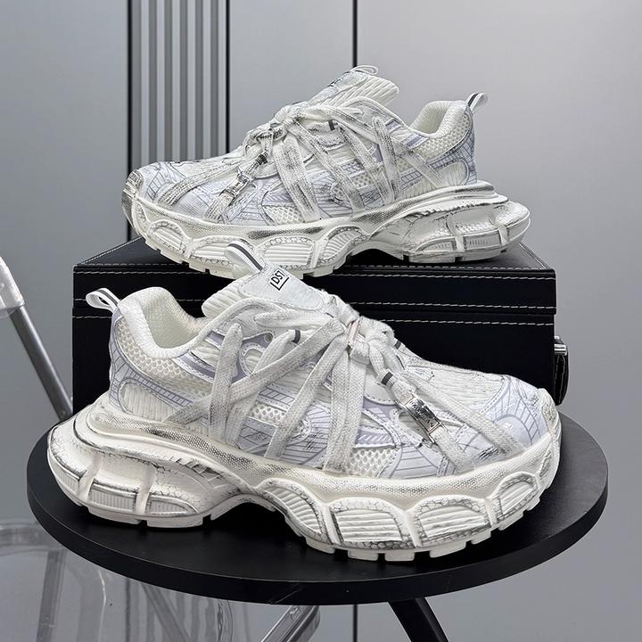 玛古芭复古做旧老爹鞋男轻奢时尚薄款透气休闲鞋低帮厚底增高男鞋