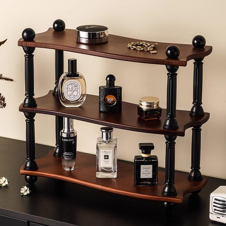 中古风化妆品多层桌面置物架复古高颜值水杯收纳架家用装饰摆件