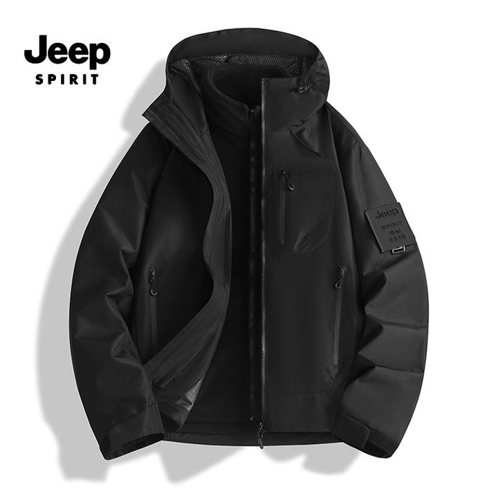 JEEPSPIRIT吉普秋冬季冲锋外套三合一男女同款情侣款保暖连帽夹克